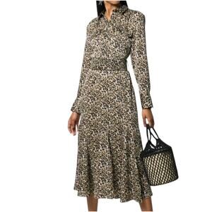 Equipment Leopard Print Lenora Long Sleeve Shirtdress